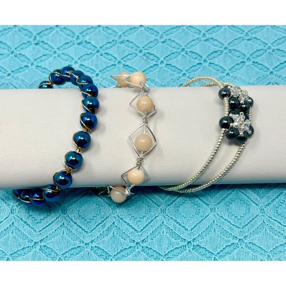 3 Multi-Color Handcrafted Beaded Bracelets - Size 6 to 7 inch wrists - Picture 1 of 9